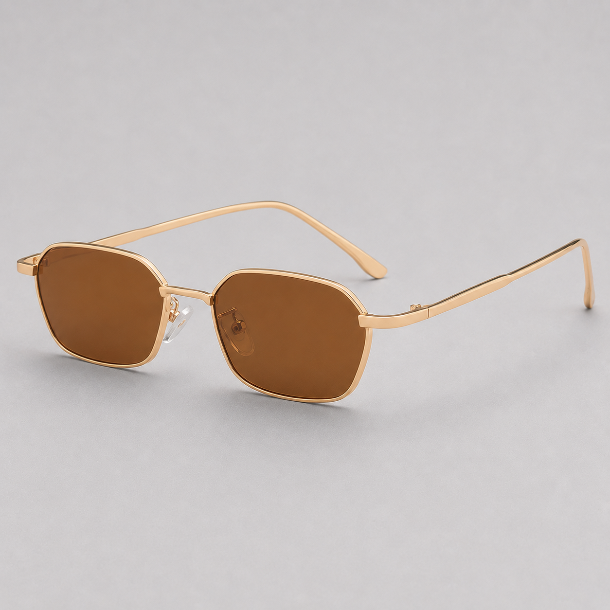 Men's Retro Rectangle Sunglasses with Gold-Toned Metal Frame