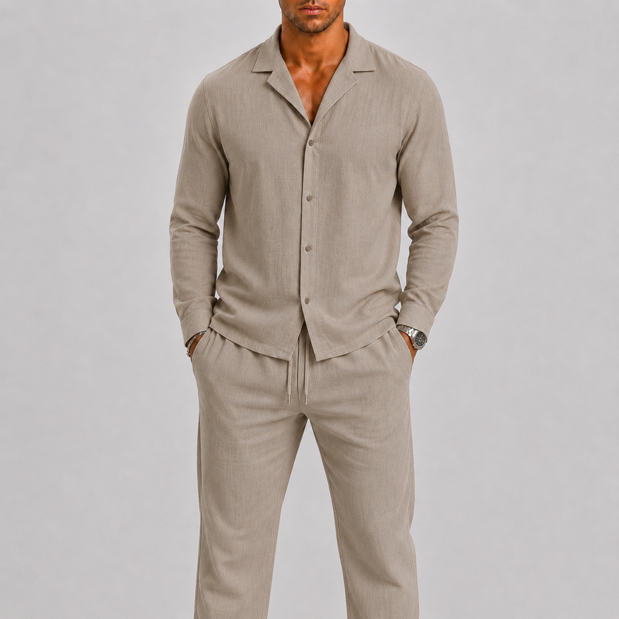 Men's Lightweight Camel Linen Spring Two Piece Set