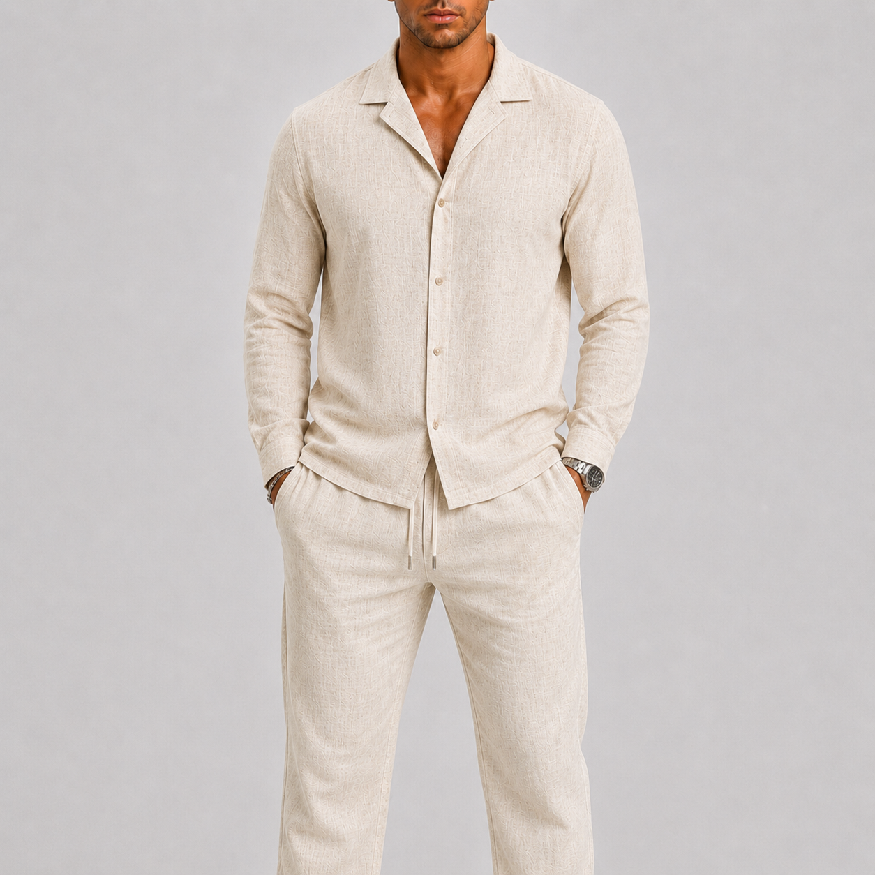 Men's Lightweight Camel Linen Spring Two Piece Set