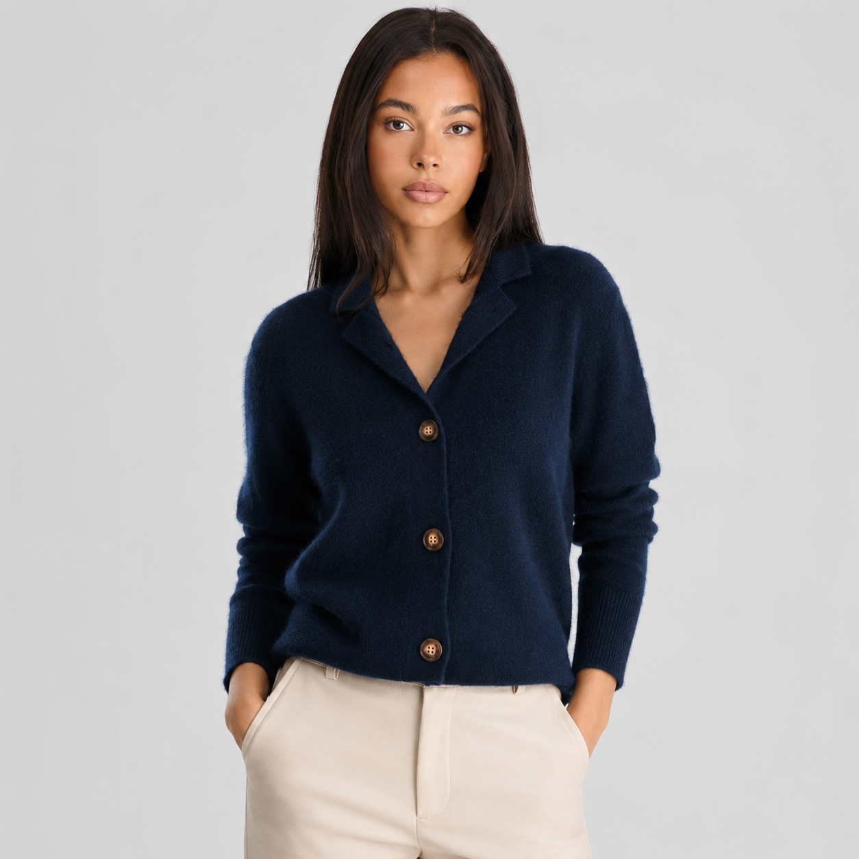 Women's Relaxed Fit Notched Lapel Knit Cardigan