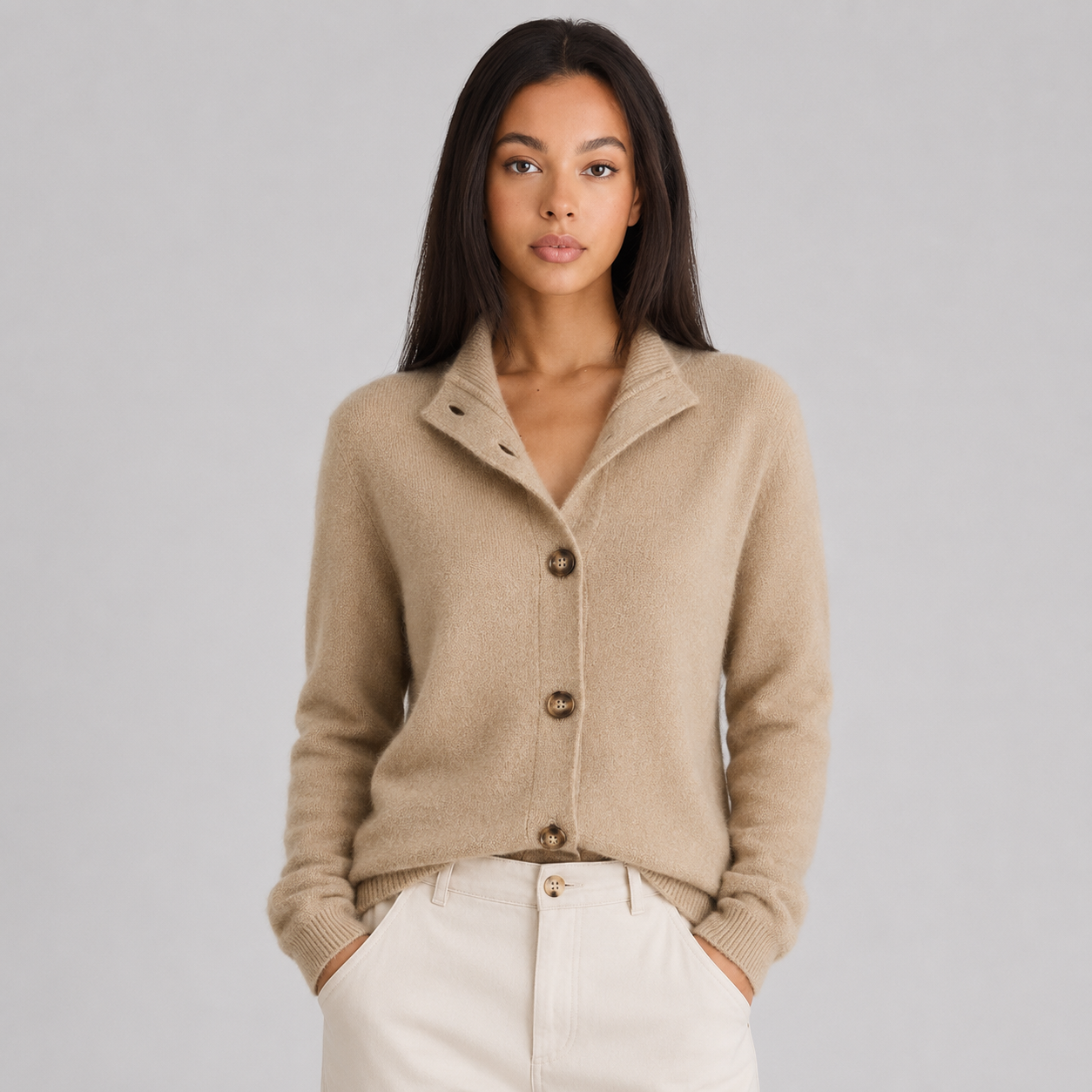 Women's Relaxed Fit Notched Lapel Knit Cardigan