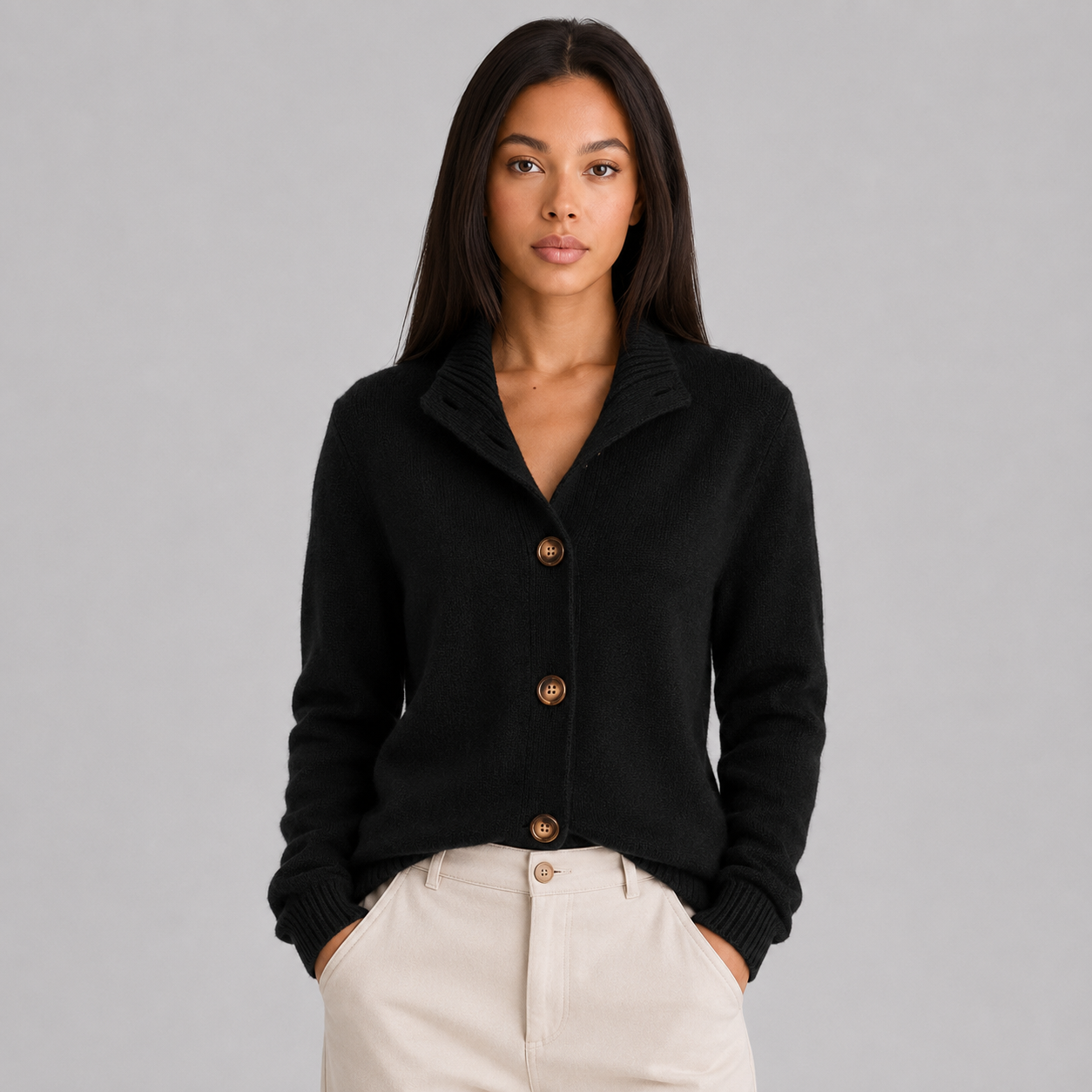 Women's Relaxed Fit Notched Lapel Knit Cardigan