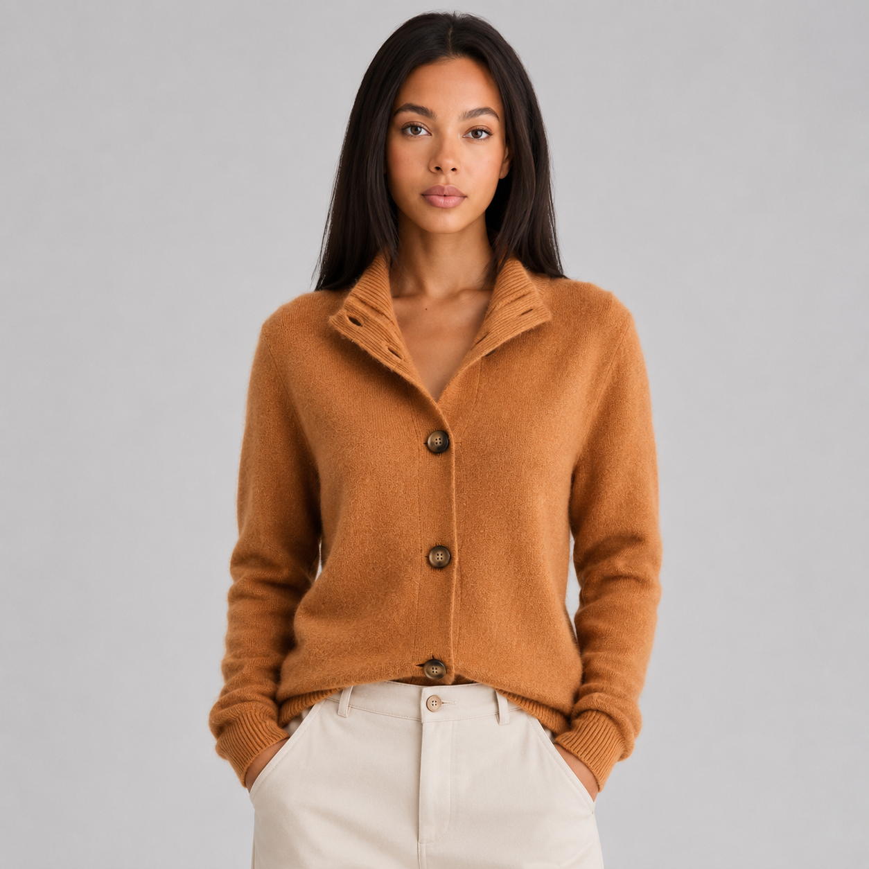 Women's Relaxed Fit Notched Lapel Knit Cardigan