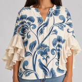 Women's Floral Ruffle Sleeve Loose Blouse