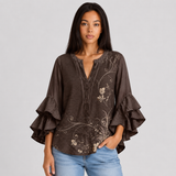 Women's Floral Ruffle Sleeve Loose Blouse