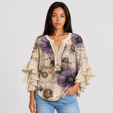 Women's Floral Ruffle Sleeve Loose Blouse