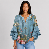 Women's Floral Ruffle Sleeve Loose Blouse
