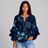 Women's Floral Ruffle Sleeve Loose Blouse