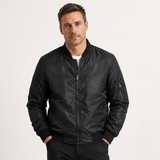 Men's Quilted Faux Leather Bomber Jacket