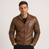 Men's Faux Leather Zip Front Jacket