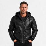 Men's Hooded Faux Leather Zip Jacket