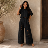 Women's Floral Lace Two-Piece Wide-Leg Pants Set