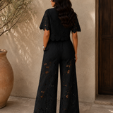 Women's Floral Lace Two-Piece Wide-Leg Pants Set