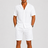 Men's Camel Linen Summer Tailored Camp Collar Shirt