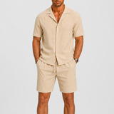 Men's Camel Linen Summer Tailored Camp Collar Shirt