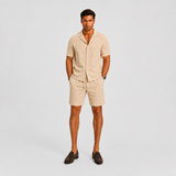 Men's Camel Linen Summer Tailored Camp Collar Shirt
