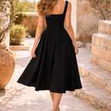 Women's Wide-Strap Square Neck Midi Dress
