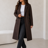Women's Belted Double-Breasted Notched Lapel Coat