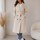 Women's Belted Double-Breasted Notched Lapel Coat