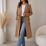 Women's Belted Double-Breasted Notched Lapel Coat
