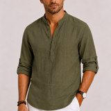 Men's Grandad Collar Linen Shirt