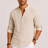 Men's Grandad Collar Linen Shirt