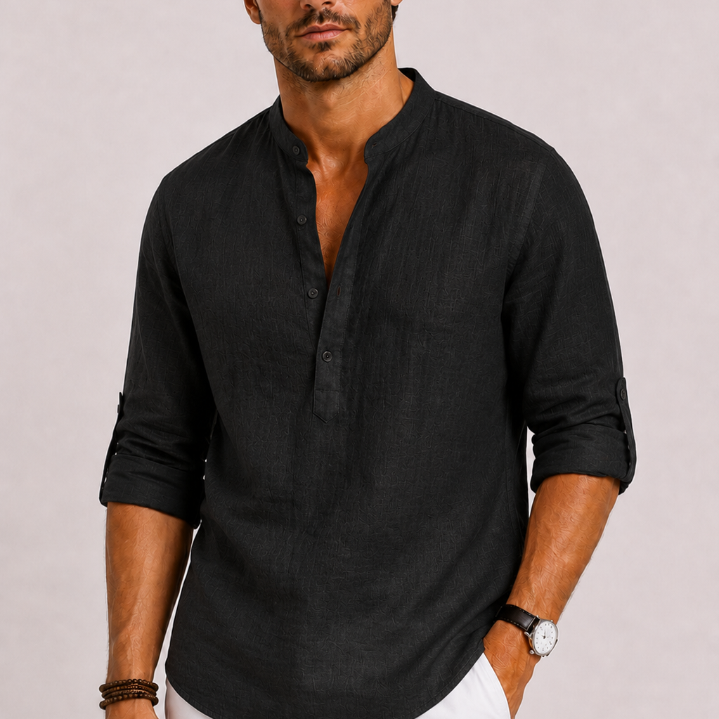 Men's Grandad Collar Linen Shirt