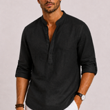 Men's Grandad Collar Linen Shirt