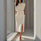 Women's Button-Detail Tailored Midi Dress