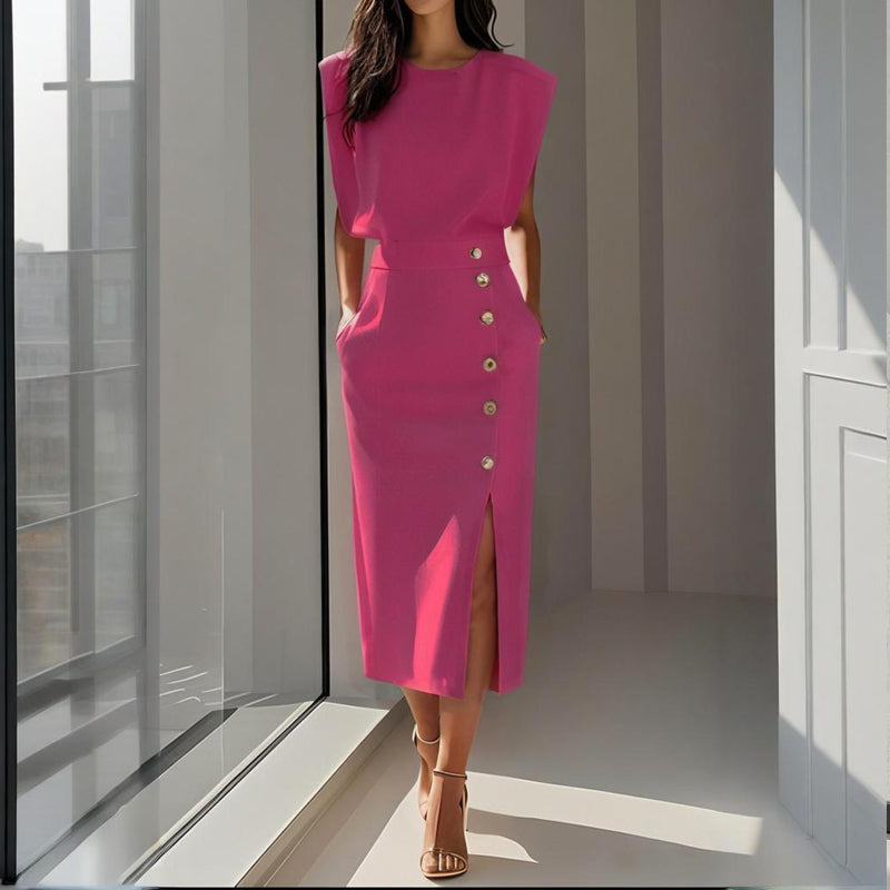 Women's Button-Detail Tailored Midi Dress