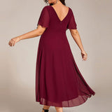 Women's Pleated Wrap Midi Dress, Flutter Sleeves