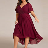Women's Pleated Wrap Midi Dress, Flutter Sleeves