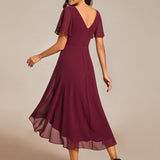 Women's Pleated Wrap Midi Dress, Flutter Sleeves