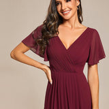 Women's Pleated Wrap Midi Dress, Flutter Sleeves