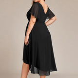Women's Pleated Wrap Midi Dress, Flutter Sleeves