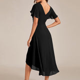 Women's Pleated Wrap Midi Dress, Flutter Sleeves