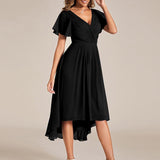 Women's Pleated Wrap Midi Dress, Flutter Sleeves