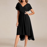 Women's Pleated Wrap Midi Dress, Flutter Sleeves
