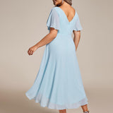 Women's Pleated Wrap Midi Dress, Flutter Sleeves