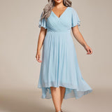 Women's Pleated Wrap Midi Dress, Flutter Sleeves