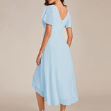 Women's Pleated Wrap Midi Dress, Flutter Sleeves
