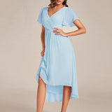 Women's Pleated Wrap Midi Dress, Flutter Sleeves