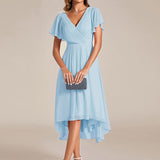 Women's Pleated Wrap Midi Dress, Flutter Sleeves
