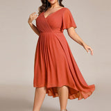 Women's Pleated Wrap Midi Dress, Flutter Sleeves
