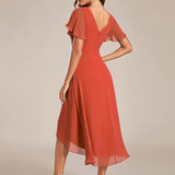 Women's Pleated Wrap Midi Dress, Flutter Sleeves