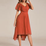 Women's Pleated Wrap Midi Dress, Flutter Sleeves