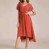 Women's Pleated Wrap Midi Dress, Flutter Sleeves
