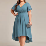 Women's Pleated Wrap Midi Dress, Flutter Sleeves