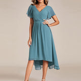 Women's Pleated Wrap Midi Dress, Flutter Sleeves
