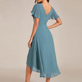 Women's Pleated Wrap Midi Dress, Flutter Sleeves